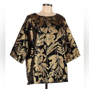 Bryn Walker Yael Folie D' Oro Jacquard Metallic Floral Print Top Size Small